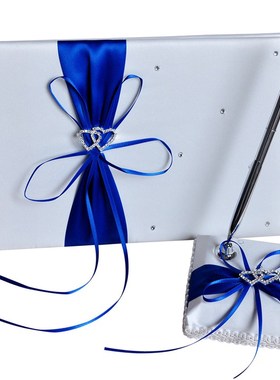 跨境guestbook登记留言簿 双心水钻签到本+ 笔座(含笔)两件套