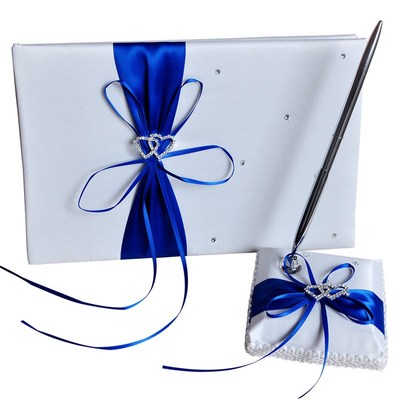 跨境guestbook登记留言簿 双心水钻签到本+ 笔座(含笔)两件套