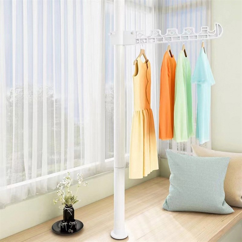 置地顶天立地铁艺晾衣架阳台室内立杆单杆式落地伸缩杆晒衣架