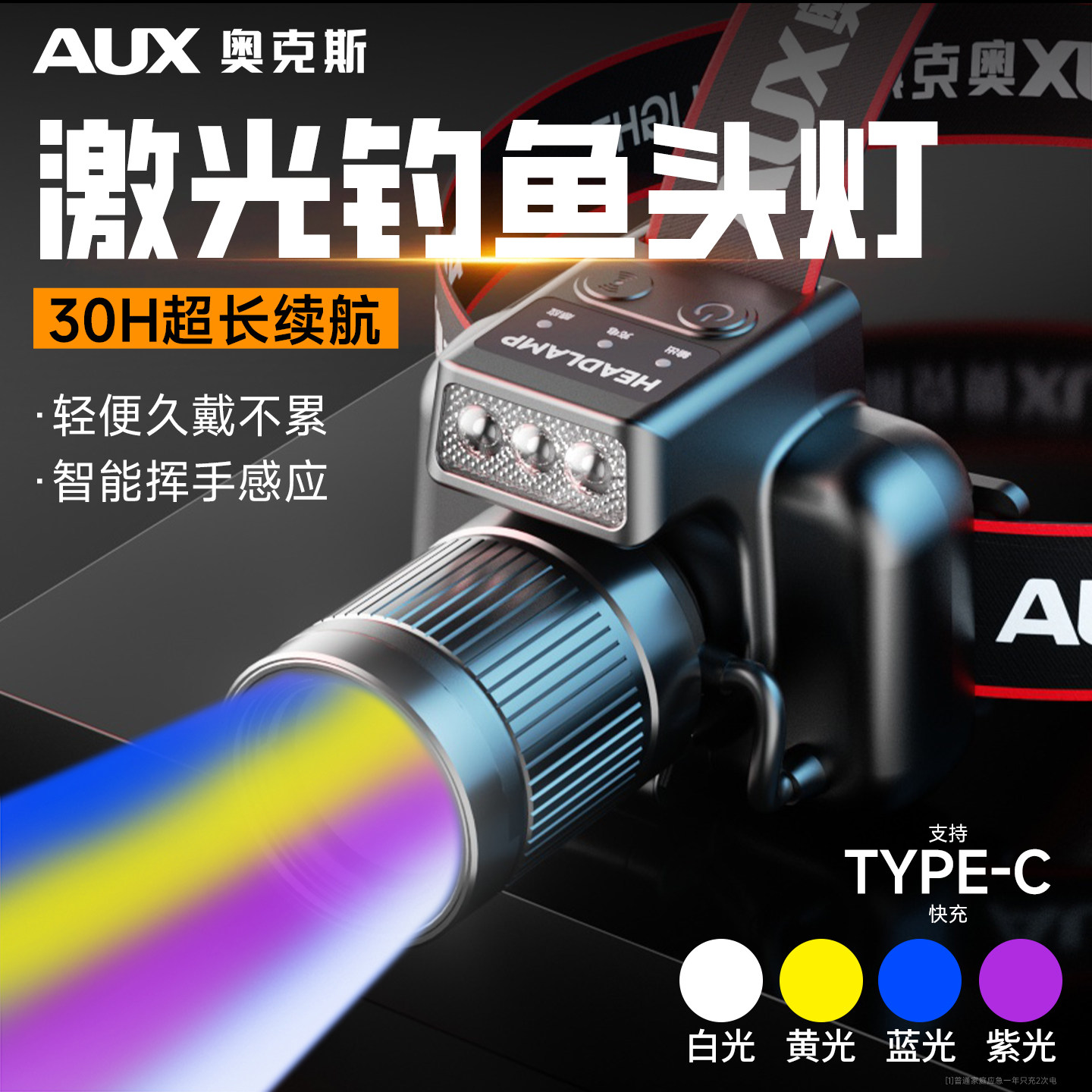 奥克斯夜钓感应强光头灯