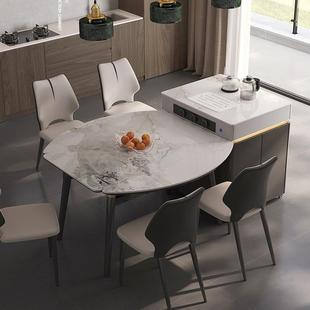 岛台餐桌可变圆桌家用多功能岩板倒台伸缩折叠分离式茶桌意式极简