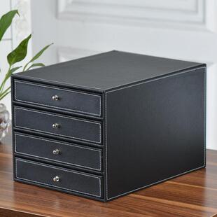 高档皮质桌面文件柜四层抽屉柜A4资料整理柜办公桌面收纳储物盒