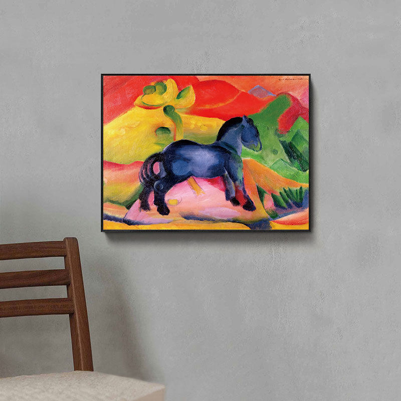 德国艺术家抽象小马驹复古多巴胺儿童房装饰画中古客厅卧室挂画