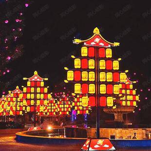 户外大唐不夜城文旅灯杆灯笼景区亮化装饰灯笼墙防水灯笼生产厂家