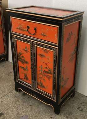 至高美中式一斗两门柜彩绘家具手绘山水柜爱马仕橙色高档储物柜子