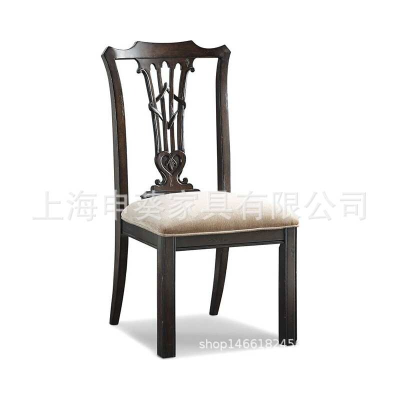 美式乡村实木轻奢餐椅餐厅家用雕花经典复古风酒店民宿别墅样板房