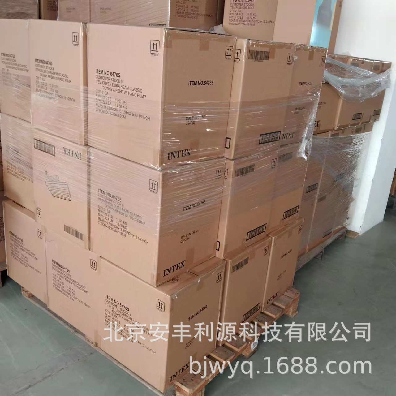 INTEX64765 深蓝色双人线拉空气床套装 家用折叠充气床PVC