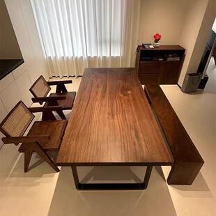 复古黑胡桃色老榆木原木大板桌面整板风化实木吧台板踏步地板装饰