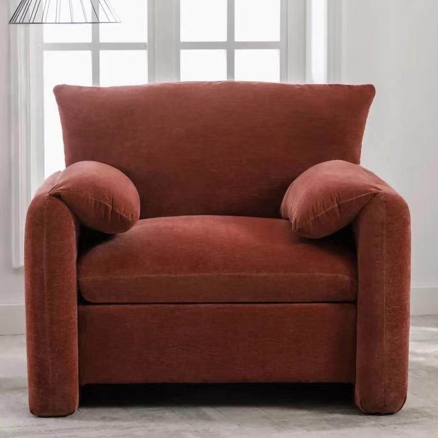 现代简约单人布艺沙发简约大小户型奶油风橘色绒布大象耳朵沙发椅