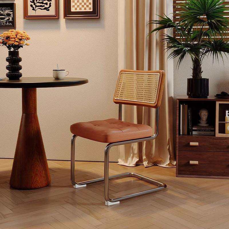 实木餐椅中古风餐桌椅子法式复古藤编餐椅家用凳子靠背设计师椅子