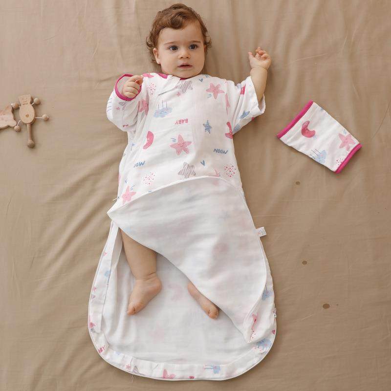 婴儿睡袋春秋款纱布纯棉新生儿宝宝夏季一体式四季通用防踢被神器