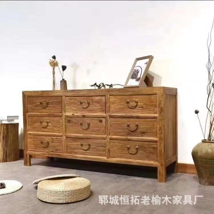 老榆木抽屉斗柜实木家具餐边柜玄关收纳柜复古老门板储物柜斗柜