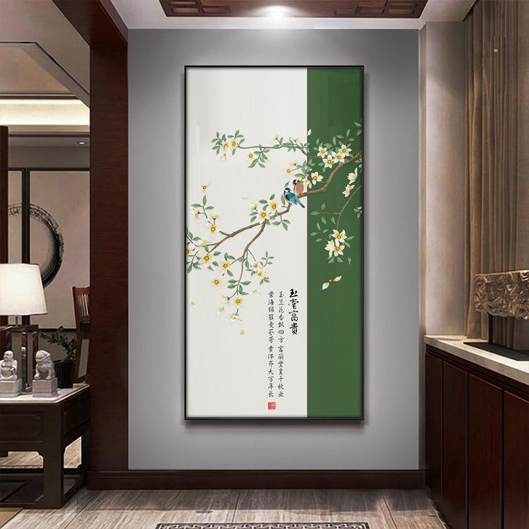 新中花鸟装饰画清雅竹子玄关画桃花民宿酒店挂画过道走廊尽头壁画