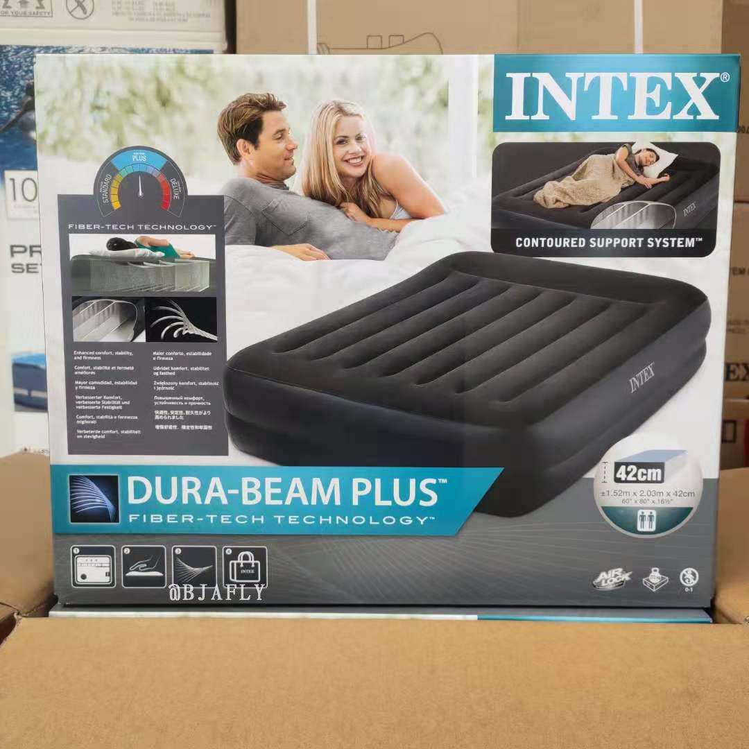 INTEX64124气垫床充气床垫双人家用自动折叠厚户外高床露营加厚