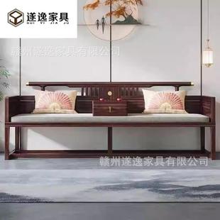新中式罗汉床乌金木黑檀实木沙发床现代中式书房家具禅意客厅床榻