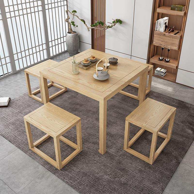 新中式实木八仙桌禅意茶室棋牌室品茶正方形桌椅组合茶楼原木餐桌