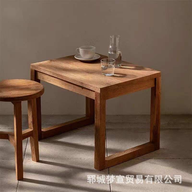 老榆木简约咖啡桌中古实木沙发边几桌阳台休闲茶桌老榆木茶几桌