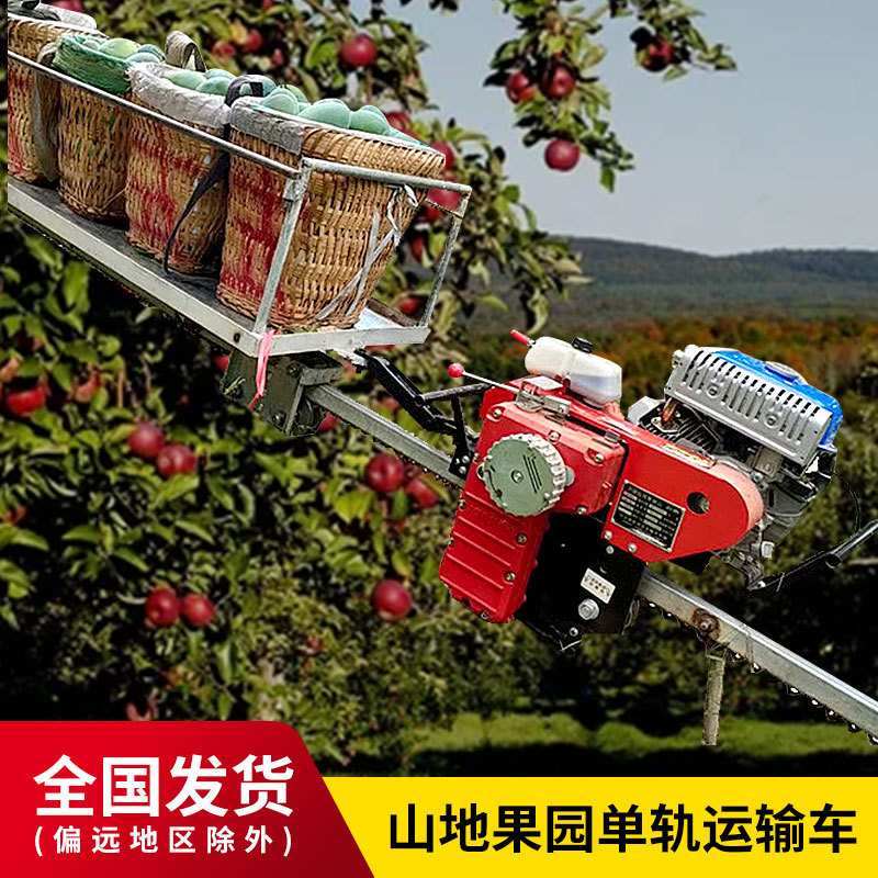 大棚果蔬大容量自卸货物输送机山地爬坡小型汽油机带单轨搬运设备