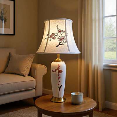 新中式陶瓷台灯简约高档客厅别墅卧室床头柜跨境台灯tablelamp
