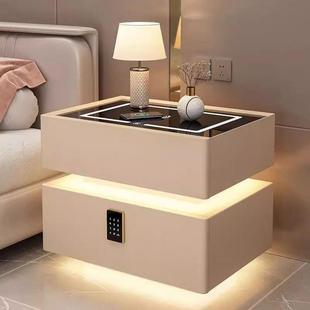 智能床头柜悬浮现代无线轻奢高级充电卧室指纹锁实木带灯床边柜