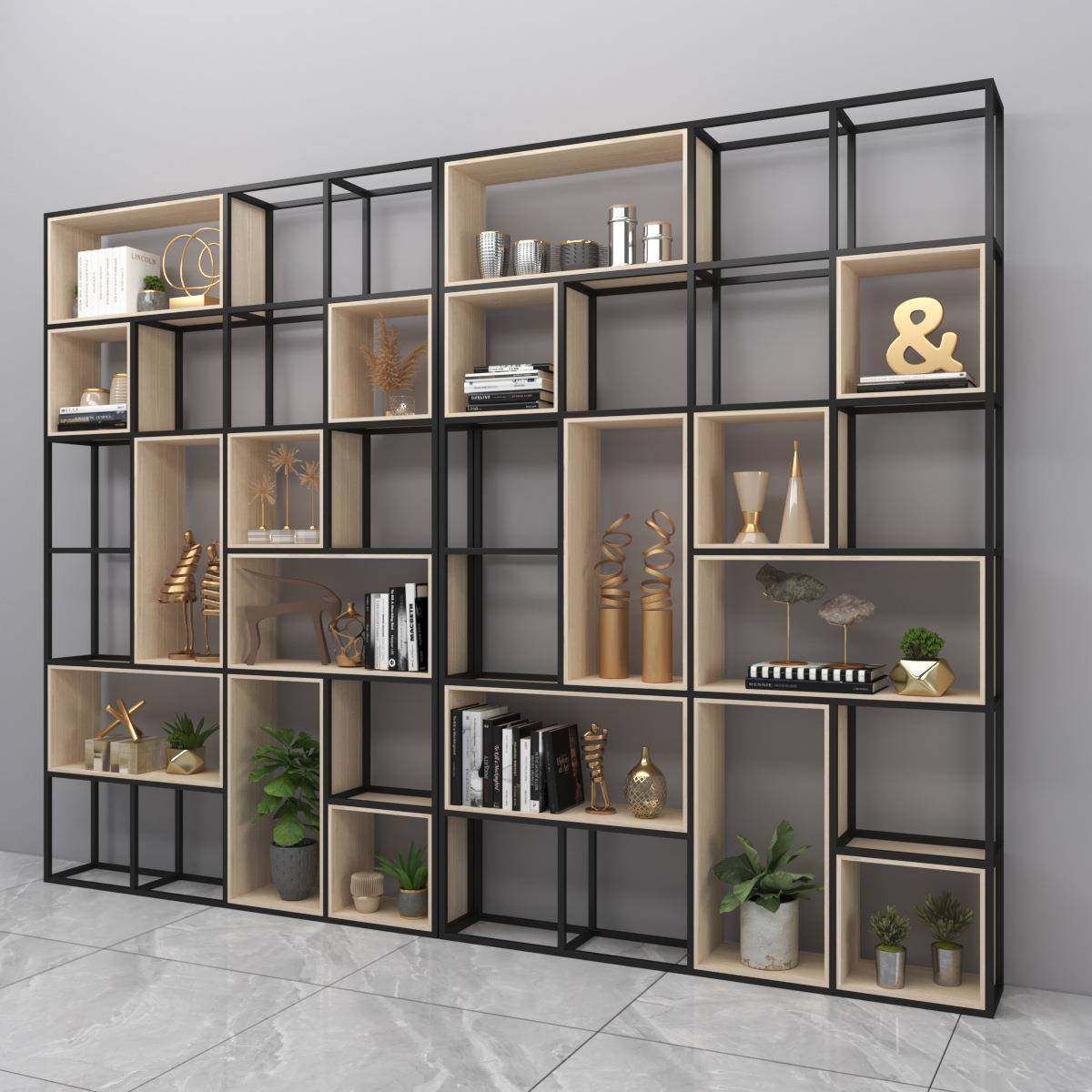 美式工业屏风铁艺隔断置物办公室展示书架简约客厅玄关实木装饰柜