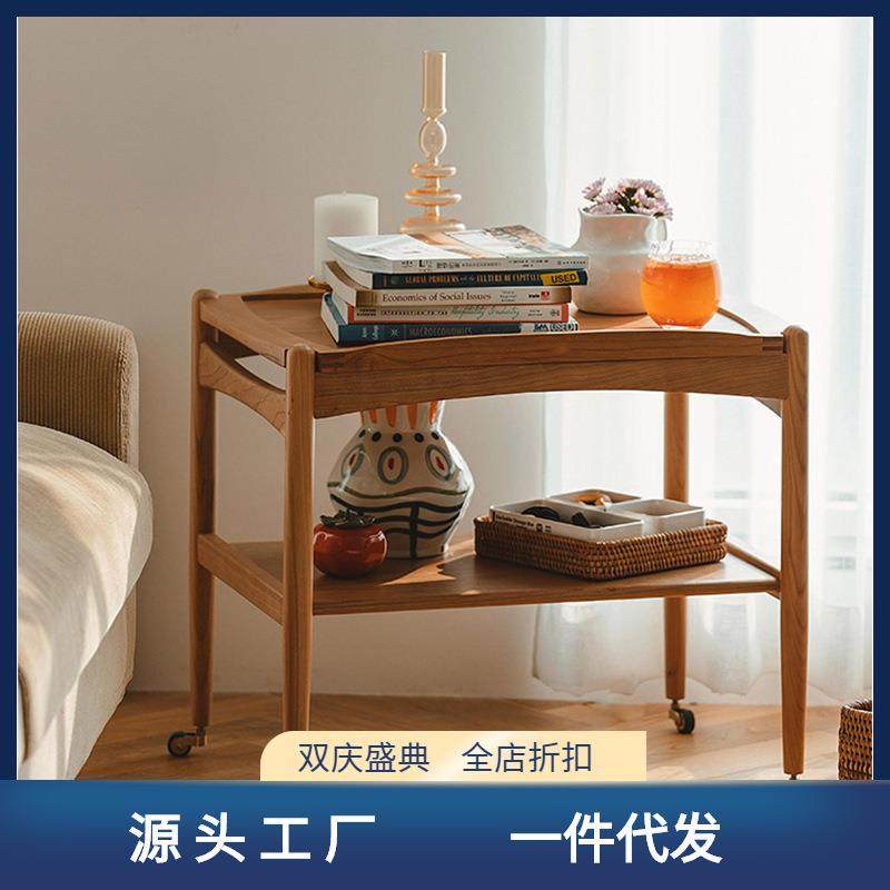口袋小餐车北欧樱桃实木边几角几手推移动收纳茶水小推车置物架