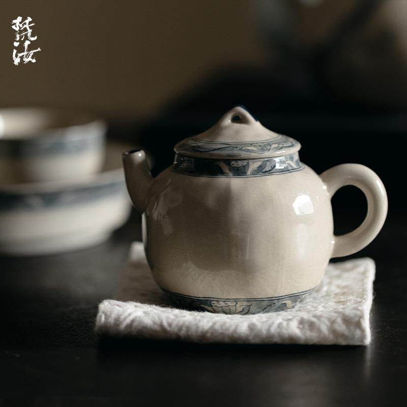 梵汝日式纯手绘莲蓬子伯庸壶陶瓷茶具釉下彩文人手执壶带过滤防烫