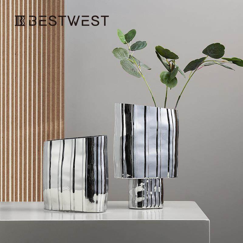 Bestwest银色电镀高脚玻璃花瓶摆件家居样板间软装装饰品花器,农用物资,其他肥料,淘宝优惠券,粉丝福利购,淘宝优惠卷