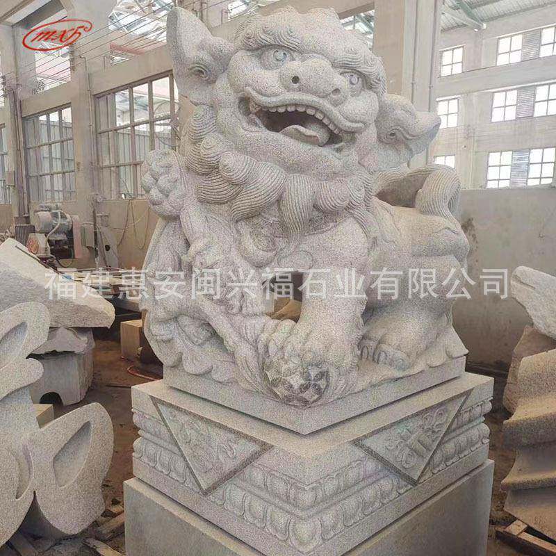 惠安工匠手工雕刻仿古芝麻白石雕狮子一对石狮子雕塑摆件
