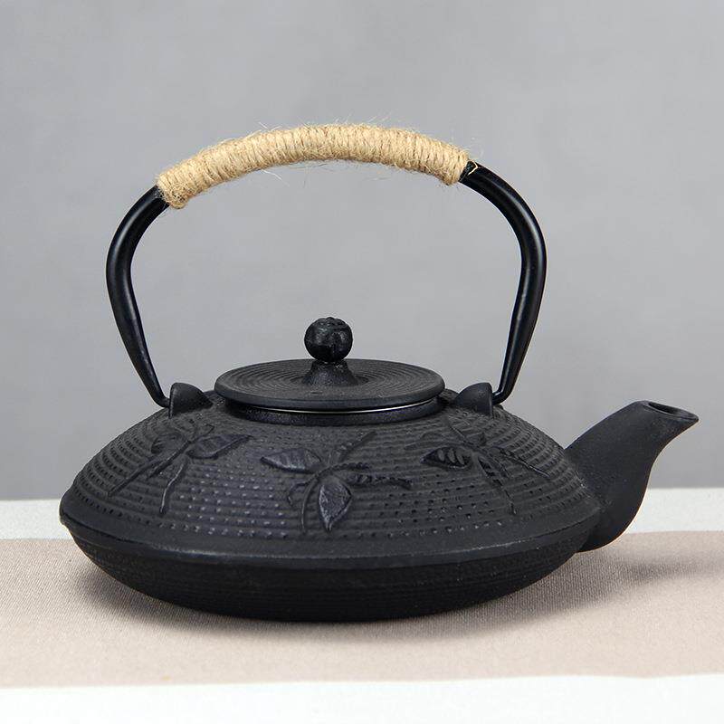 780ml扁形铸铁壶蝴蝶图案装饰摆件茶室新中式毛坯房软装设计饰品