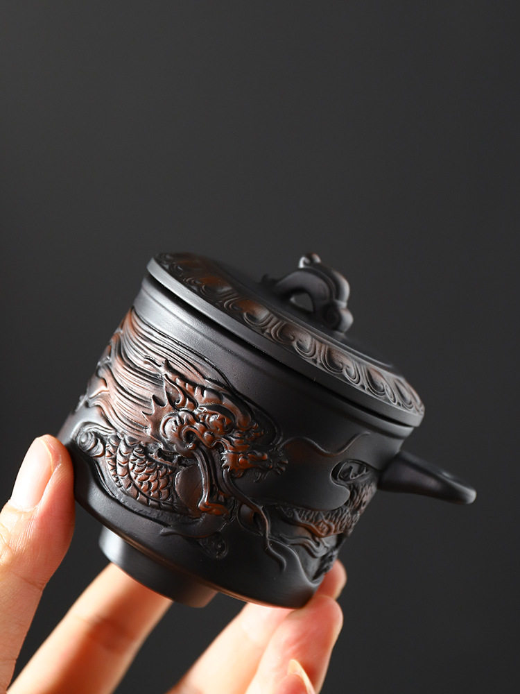 紫陶石磨茶具套装家用懒人泡茶紫砂功夫复古自动茶壶旋新品