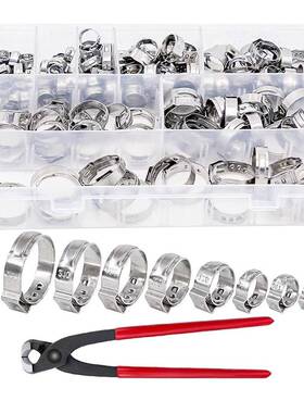 150pcs盒装304不锈钢软卡箍管箍压合软管夹组合套件