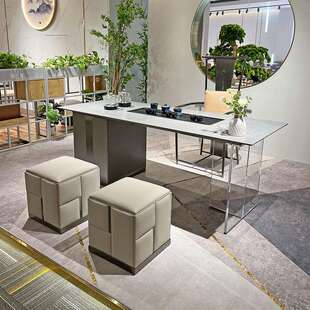 意式极简茶桌现代客厅岩板亚克力茶台轻奢家用办公简约茶桌椅组合