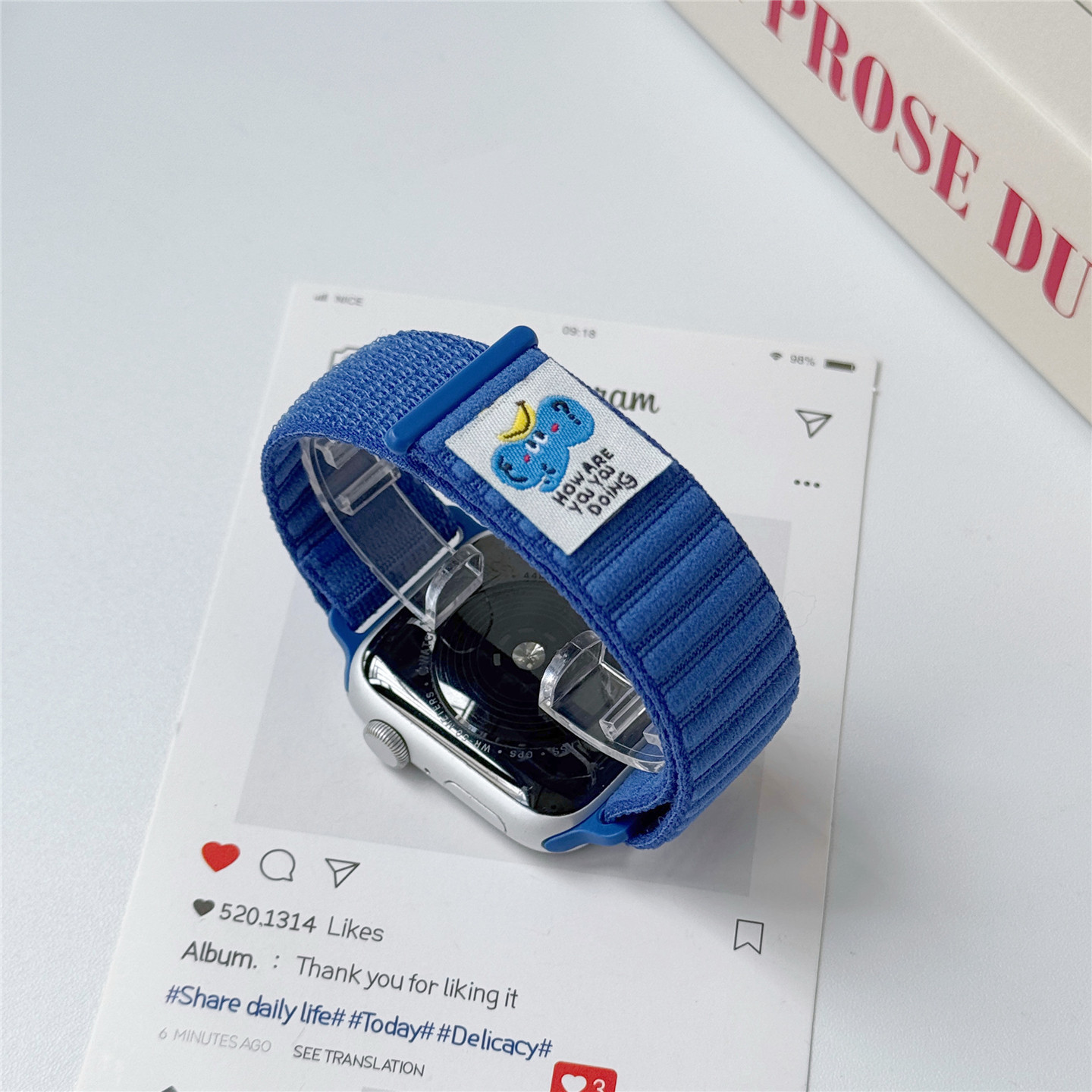 适用苹果手表iwatch表带蓝色尼龙编织磁吸运动腕带