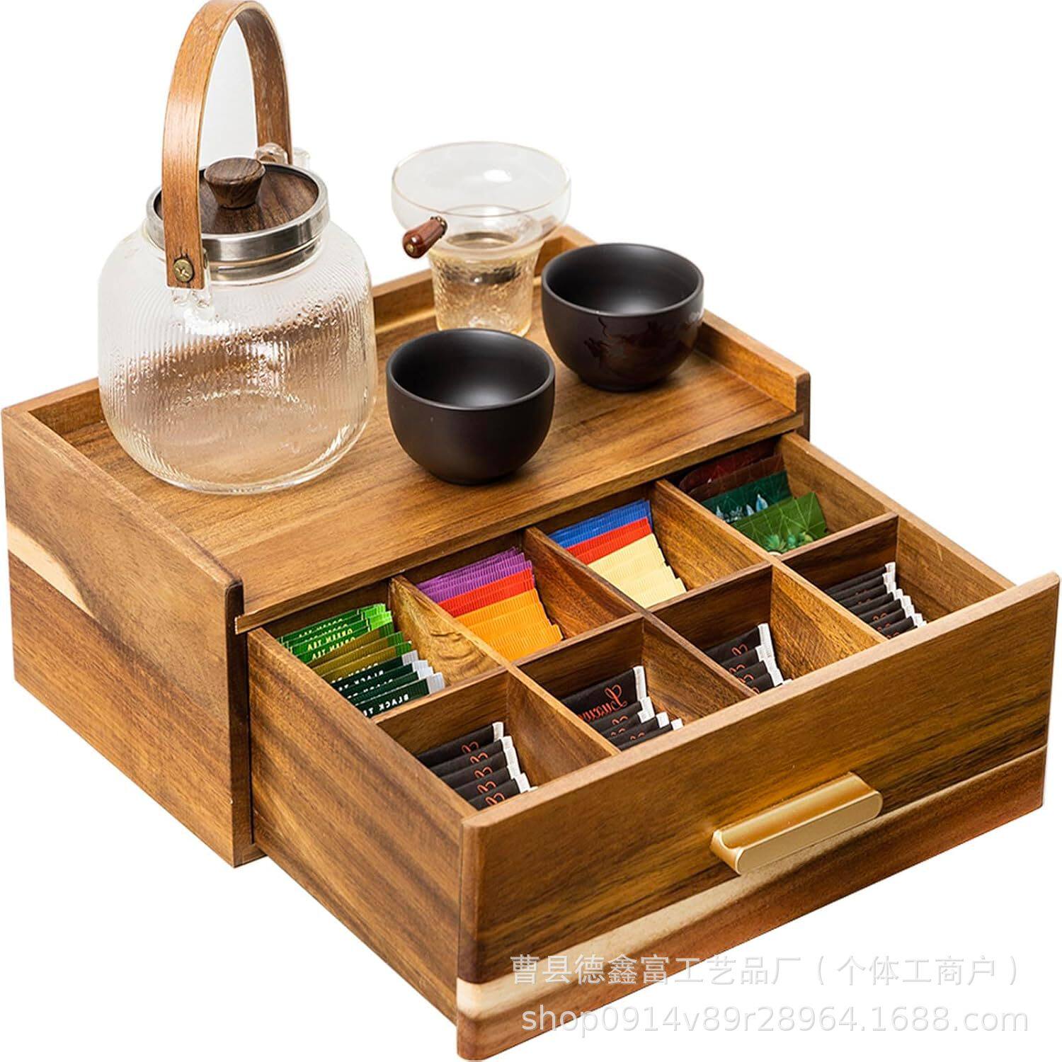 木质茶包多格收纳盒桌面茶具置物架实木抽屉式茶包茶袋储物盒