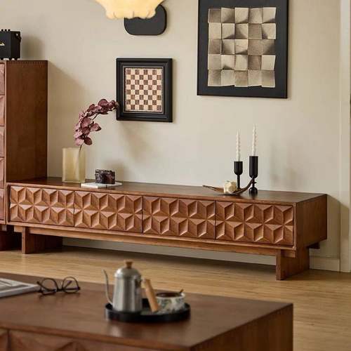 法式复古风樱桃木实木电视柜茶几小户型客厅卧室落地收纳柜储物柜