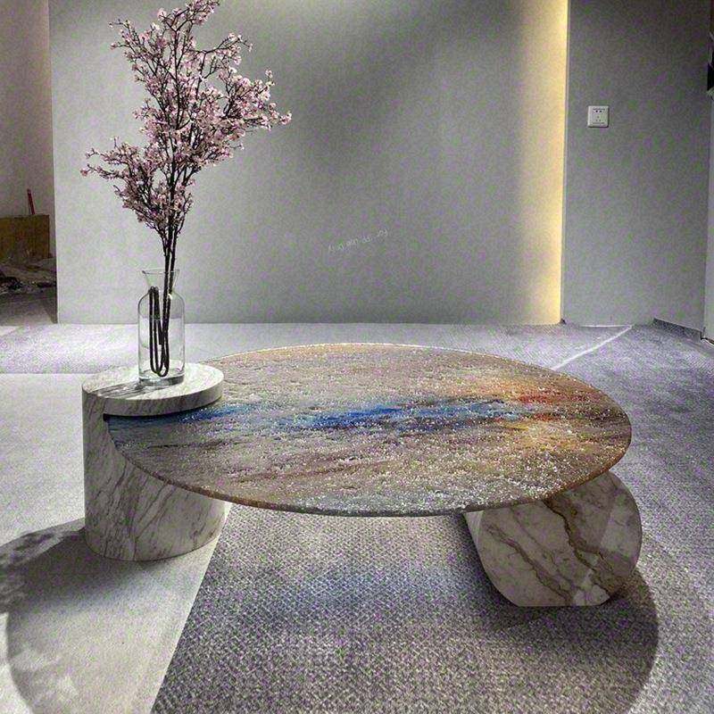 Baxter设计师Verr茶几圆形玻璃彩色意式大理石小户型极简约水波纹