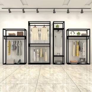 服装店展示架双层挂衣架男女装店货架铁艺架中岛置物架子工业风