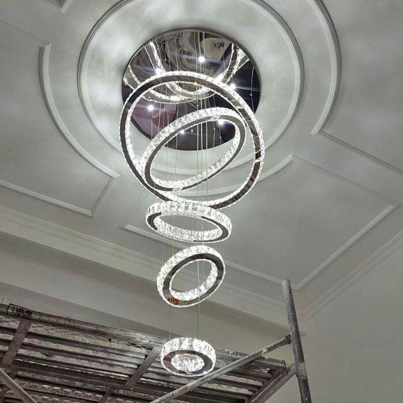 新款现代简约别墅复式楼中空客厅楼中楼大厅吊灯6米8米楼梯长吊灯