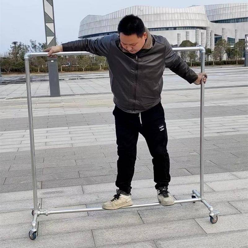 服装店带轮子展架镀锌钢管落地架单杠移动水管架地摊水管晾衣架