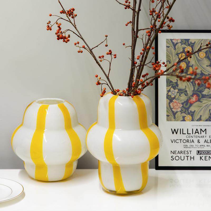 视远工艺品复古条纹玻璃花瓶胖乎乎奶罐子轻奢客厅家居装饰摆件,纺织面料/辅料/配套,纺织机械配件,淘宝优惠券,粉丝福利购,淘宝优惠卷