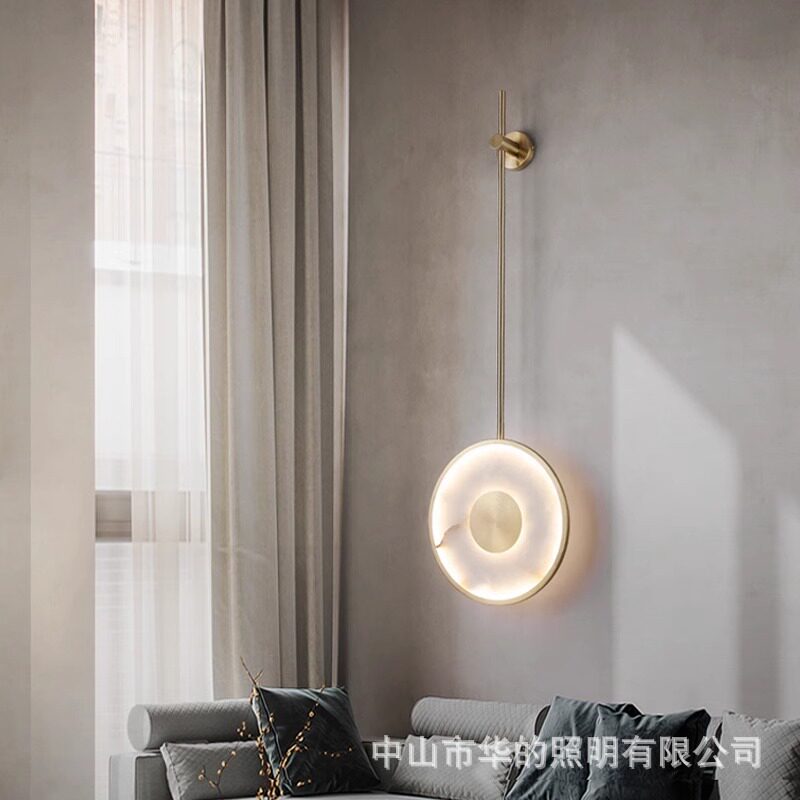 现代简约云石全铜壁灯床头卧室书房灯客厅背景餐厅高级轻奢灯具