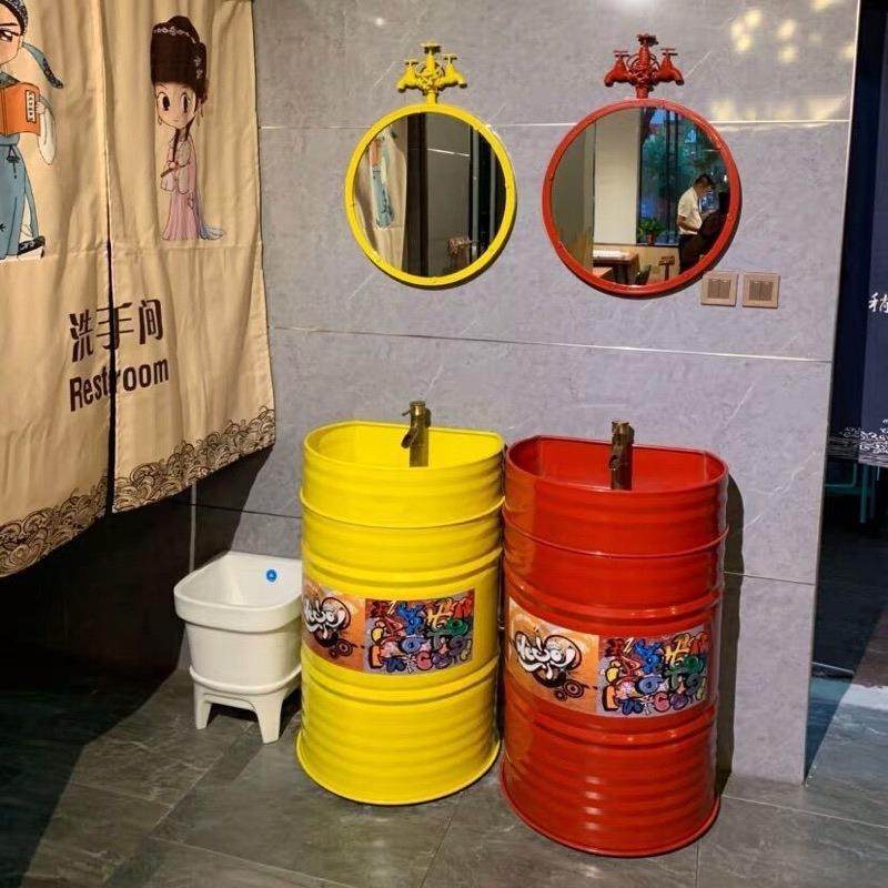 Dzp铁艺复古创意油桶立柱盆卫生间落地式台盆工业风洗漱个性洗手,纺织面料/辅料/配套,纺织机械配件,淘宝优惠券,粉丝福利购,淘宝优惠卷