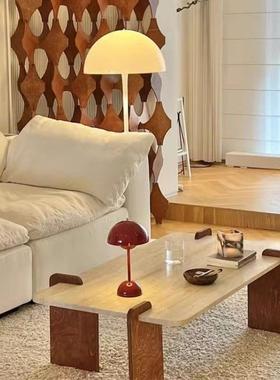 fLE奶油风茶几复古实木客厅小户型网红民宿家用轻奢方形洞石岩板