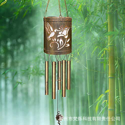太阳能灯风铃 铁艺蜂鸟蝴蝶风铃灯 户外景观灯装饰风铃 七彩渐变