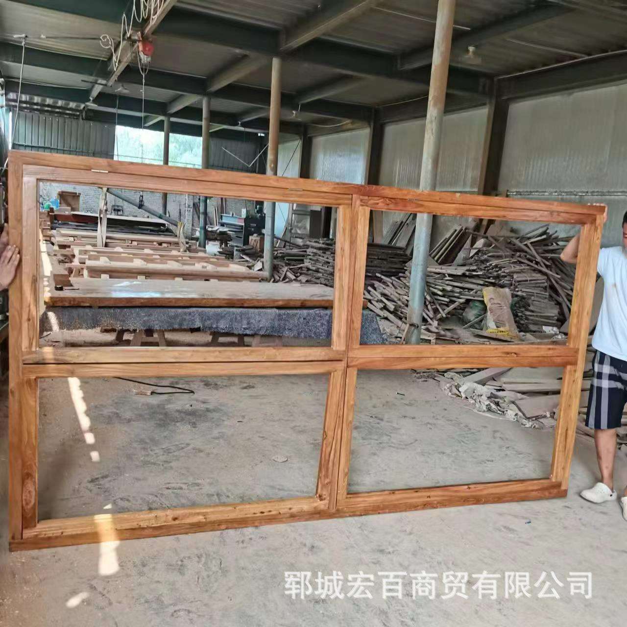 现代简约窗户边框老榆木上折窗商铺左右折叠木窗奶茶咖啡店木窗户