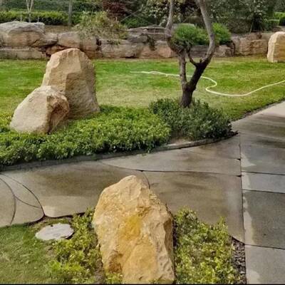 柏坡景观石308原石坡黄置黄石景墙太行金地铺石坡柏柏黄假山碎拼