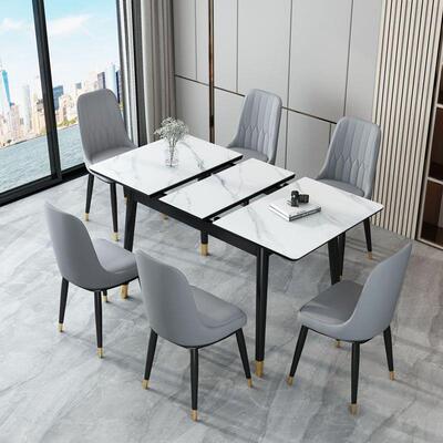 家岩板户缩餐桌用小型现代简约实木餐XBO桌椅带电磁炉轻奢折叠伸