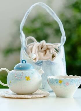 极岩素陶矿外白瓷茶具套装便携式快客杯一人饮茶壶81732户露营喝