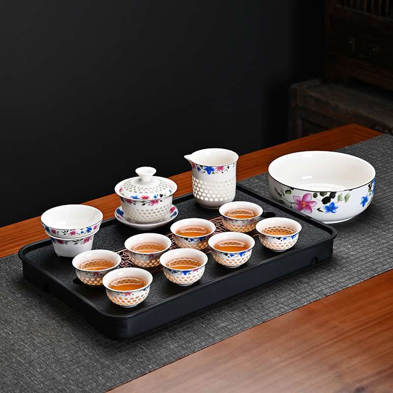 玲珑茶具套装家用过滤创意简约陶瓷中式大号茶道高档会客轻奢白瓷图片